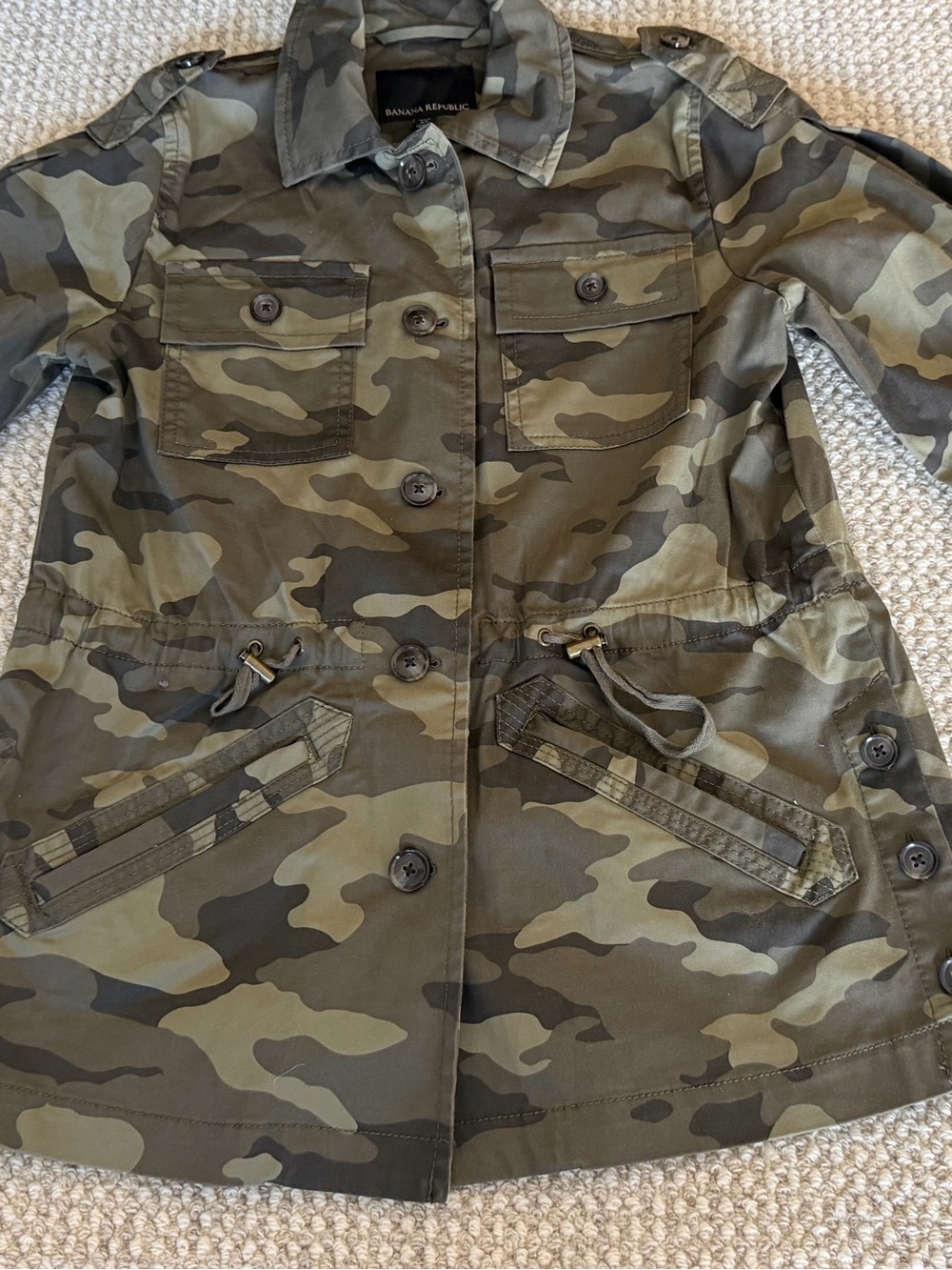 Banana Republic Camo Jacket Women Petite XS Green 3/4 Sleeve Utility NEW